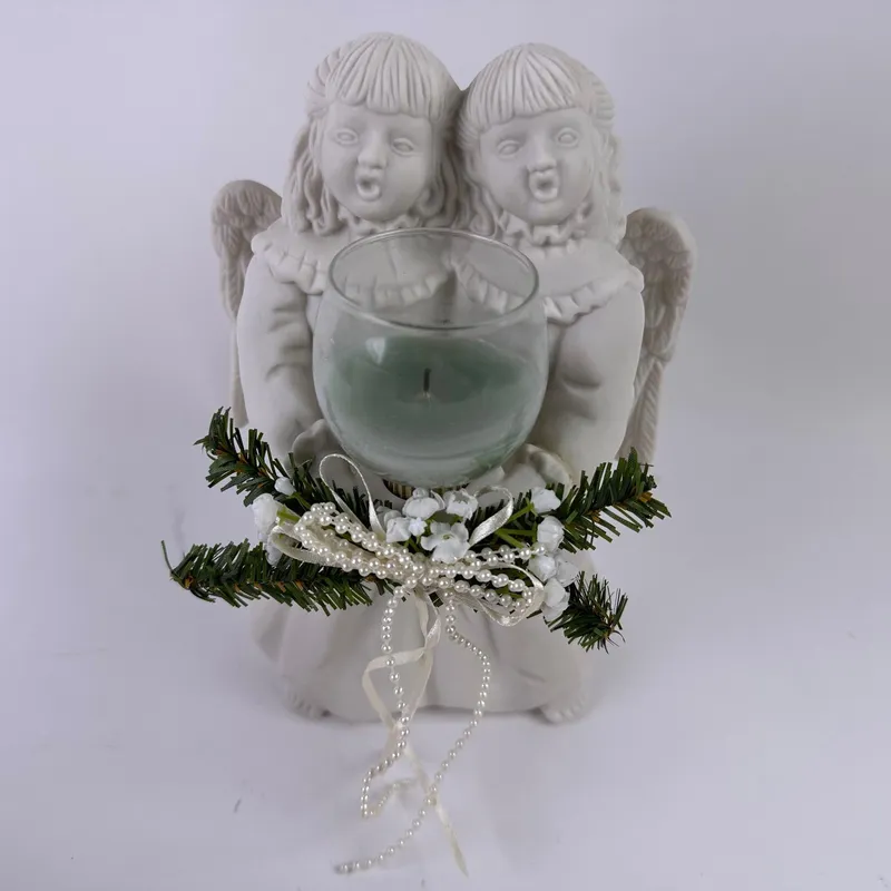 Two Angels Singing Votive Candle Holder White Christmas Holiday Decor from auction in Orlando, Florida