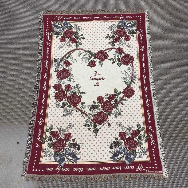 Goodwin Weavers Throw Blanket Floral Roses Hearts You Complete Me Love Couples Marriage from auction in Orlando, Florida