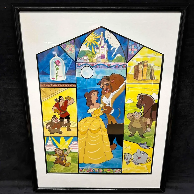 A Tale As Old As Time Disney Beauty and The Beast Stained Glass Window Style Limited 2500 Sericel from auction in Orlando, Florida