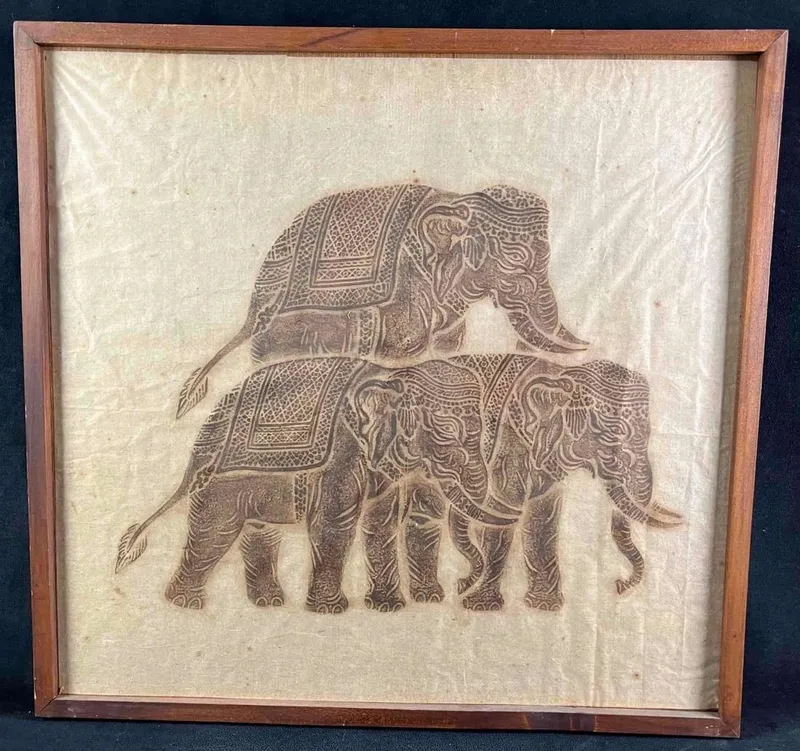 Vintage Elephant Wood Block Stamp Art from auction in Orlando, Florida