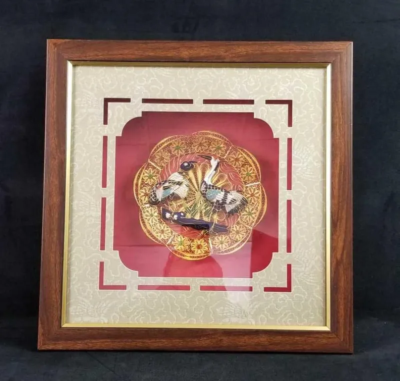 Cloisonne Filigree Red Crowned Cranes Gold Plate from auction in Orlando, Florida