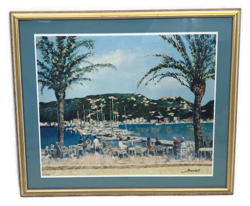 Framed Serigraph Print Harbor Scene, Numbered from auction in Orlando, Florida