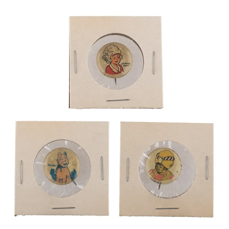 A Trio of "Little Orphan Annie" Kellogg's PEP Pins. from auction in Studio City, California