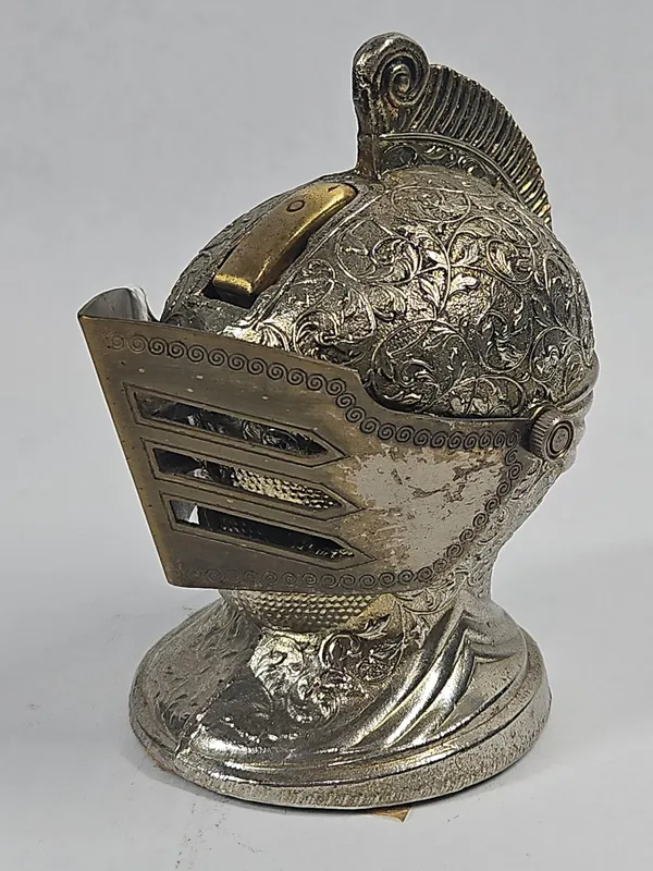 Japanese Metal Knight Helmet Lighter from auction in Dundee, Ohio