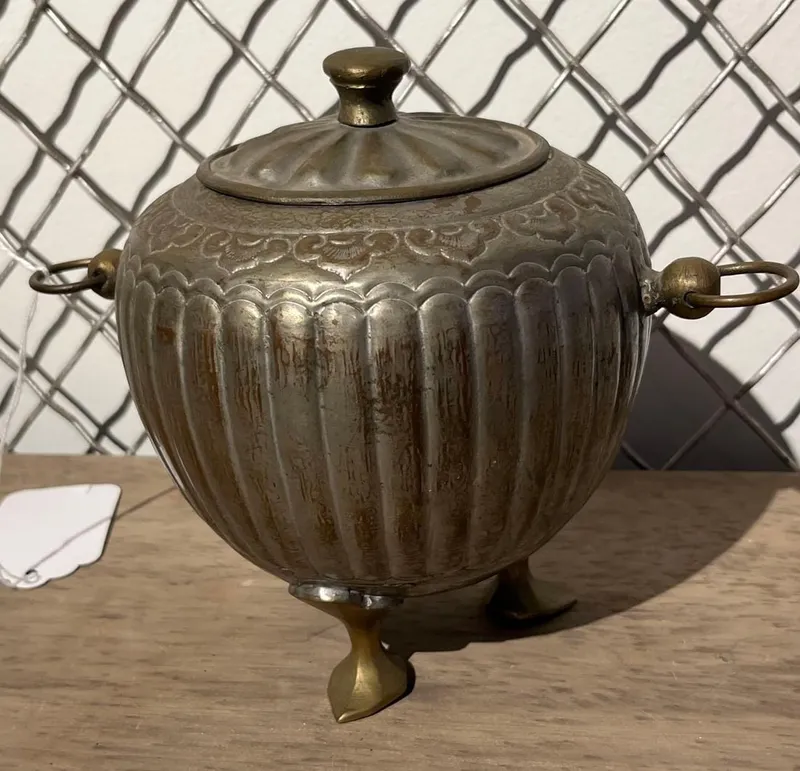 Lobed Silver Plated Tripod Jar w/ Rings from auction in Dundee, Ohio