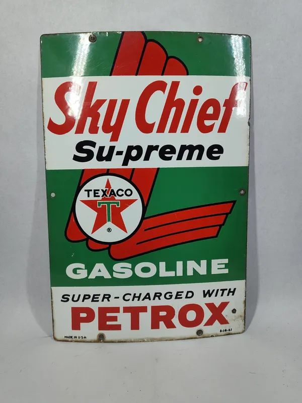 Texaco Sky Chief Su-preme Pump Plate from auction in Dundee, Ohio