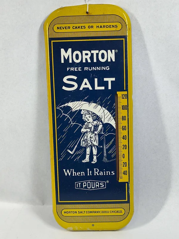 Morton Salt Metal Thermometer Sign from auction in Dundee, Ohio