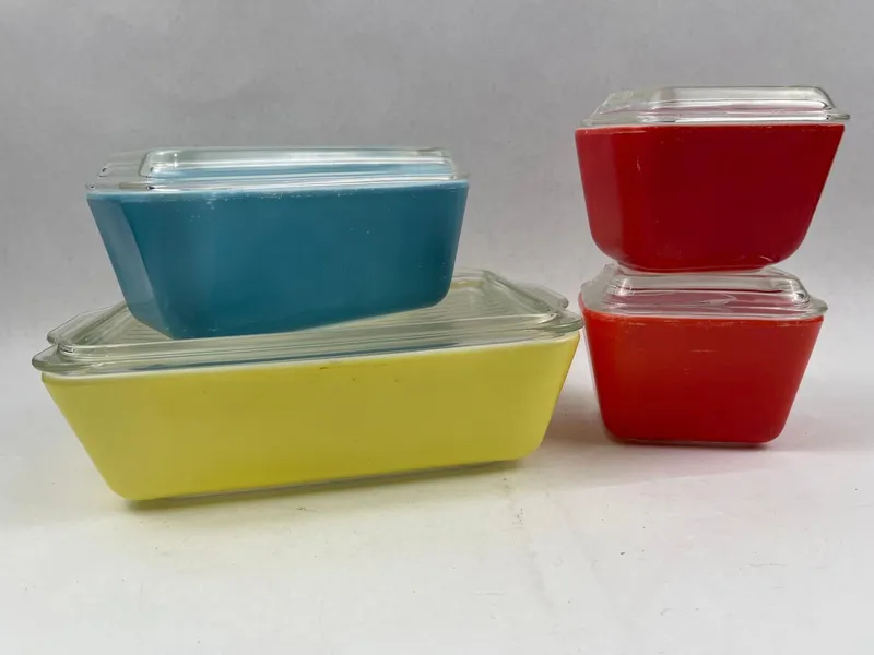 American Pyrex Primary Refrigerator Set from auction in Dundee, Ohio