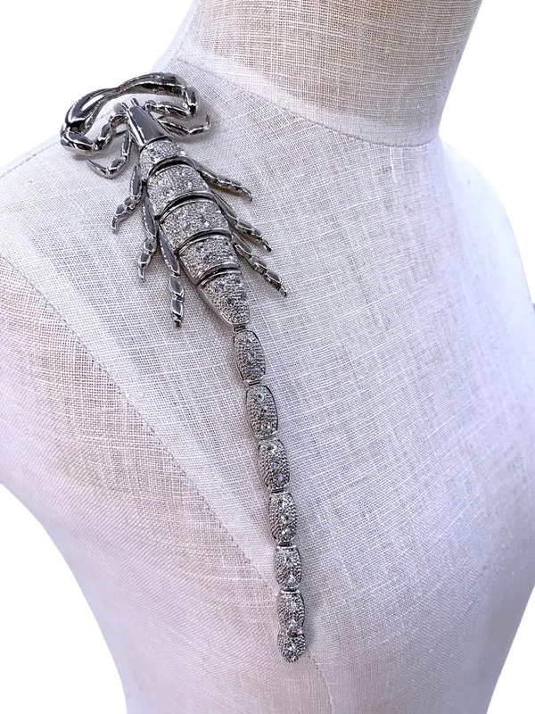 Stunning Articulated Glittering Rhinestone Oversize Scorpion Shoulder Brooch from auction in Dundee, Ohio