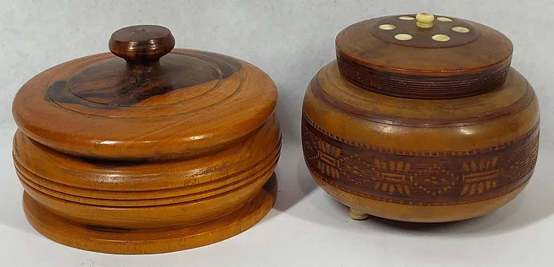 Pair Vtg Turned Wood Trinket Boxes from auction in Dundee, Ohio