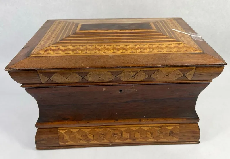 19th C. American Marquetry Workbox from auction in Dundee, Ohio