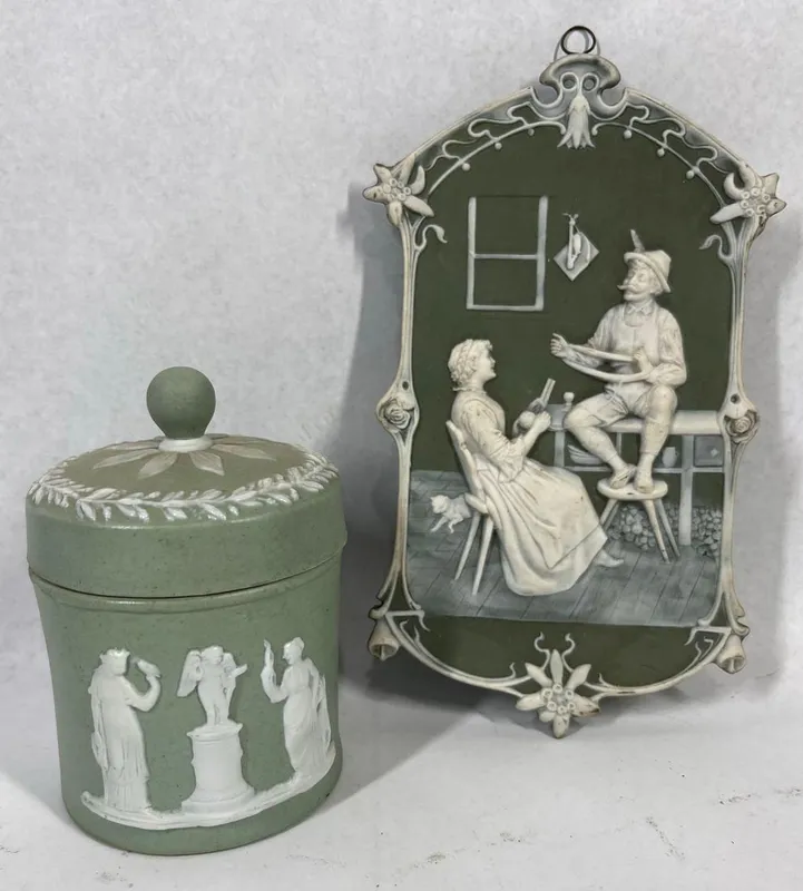 Pair Relief Sage Green Jasperware Style from auction in Dundee, Ohio