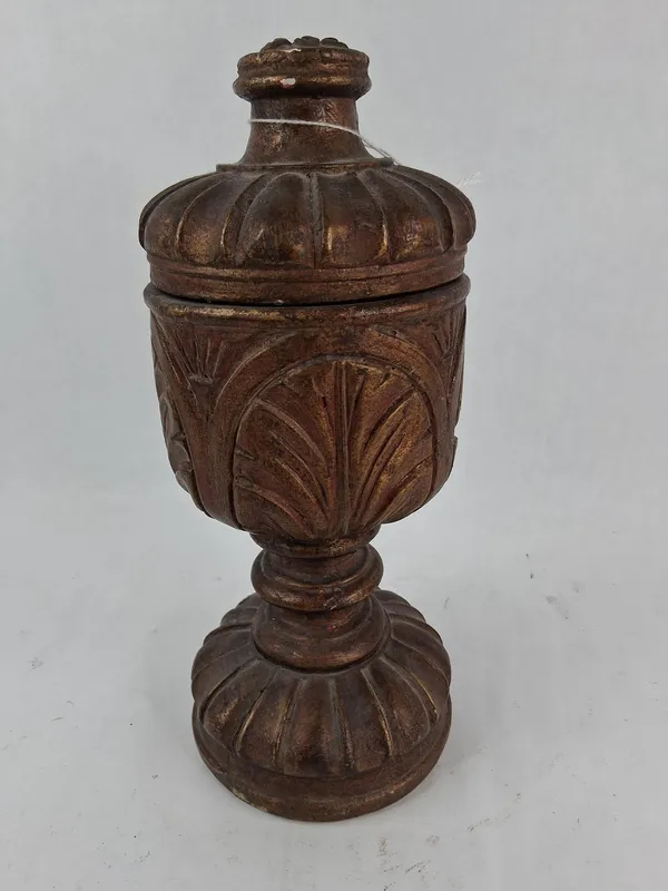 Neoclassical Carved Wood Lidded Urn from auction in Dundee, Ohio