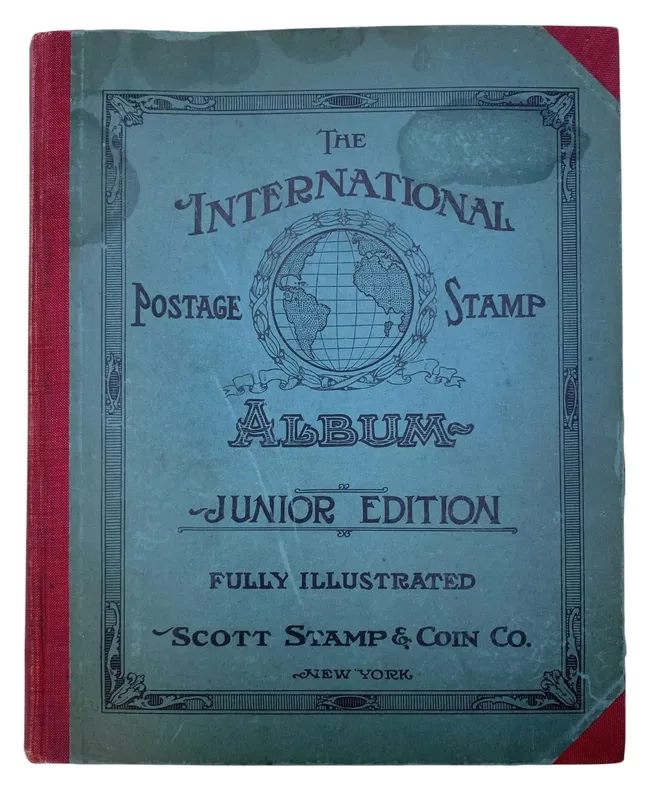Over 1450 Antique Postage Stamps in 1924 Edition International Postage Stamp Book from auction in Dundee, Ohio