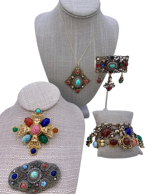 7 pc Mid Century Austro-Hungarian Revival Coro, Freirich, Opulent Filigree Jewelry Collection from auction in Dundee, Ohio