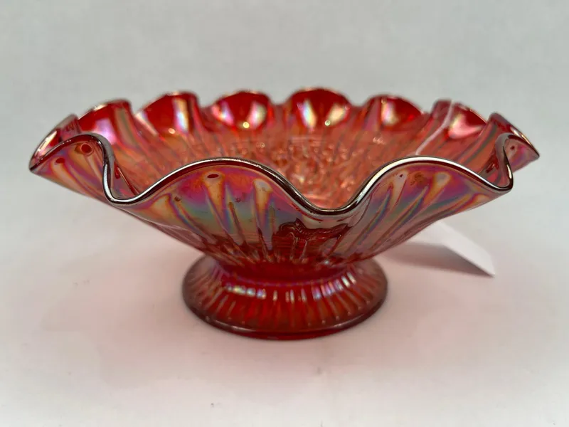 Fenton Red Carnival Glass Ruffled Bowl from auction in Dundee, Ohio