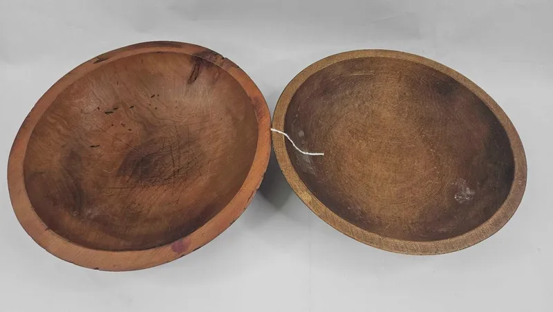 A Pair of Hand Turned Wood Dough Bowls from auction in Dundee, Ohio