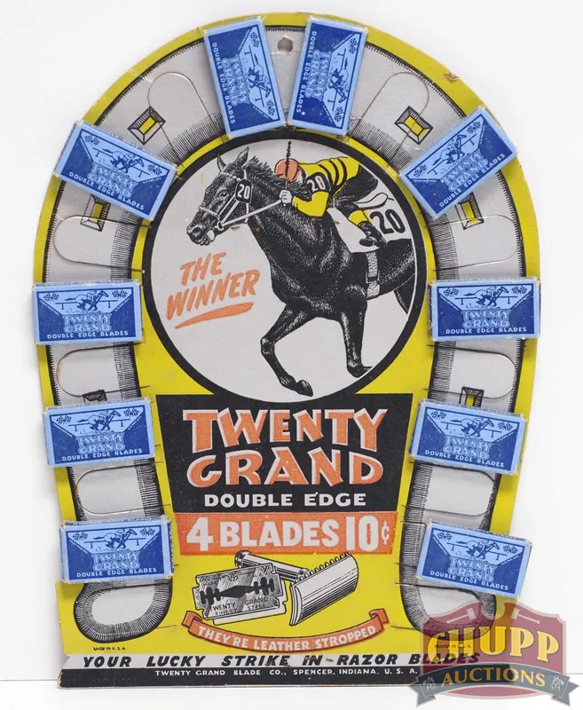 Twenty Grand Razor Blade Display from auction in Shipshewana, Indiana