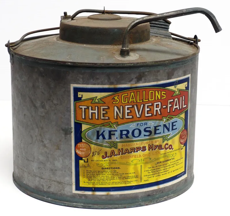 The Never-Fail For Kerosene tin from auction in Shipshewana, Indiana