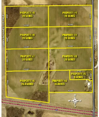 166.4 Acres - 9 Parcels - Farm Buildings - Farm Land - Homestead