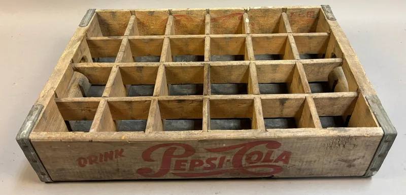 Drink Pepsi Cola 24 Bottles July 1961 Wooden Soda from auction in Jackson, Michigan