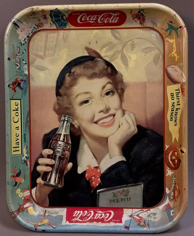 Coca Cola Thirst Knows No Season 1950s Menu Girl S from auction in Jackson, Michigan