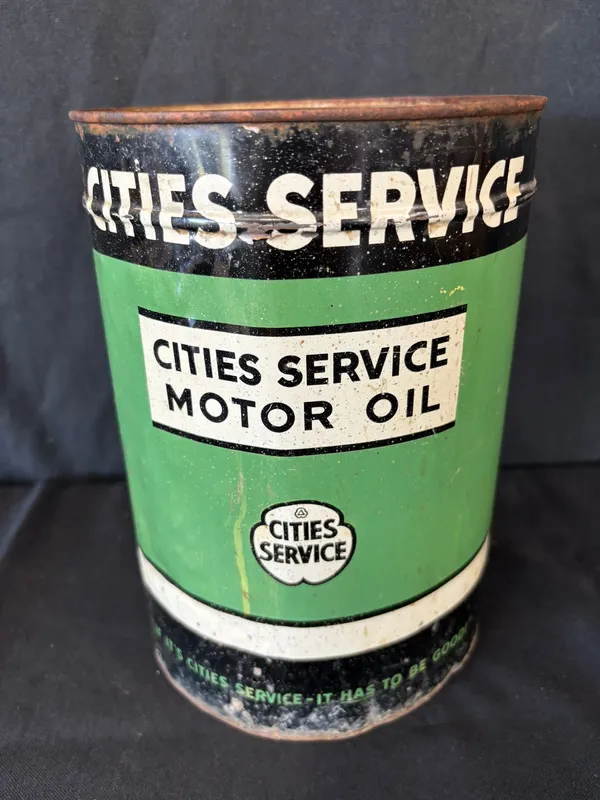 Cities Service 1940s 5 US Quart Metal Motor Oil Can from auction in Jackson, Michigan