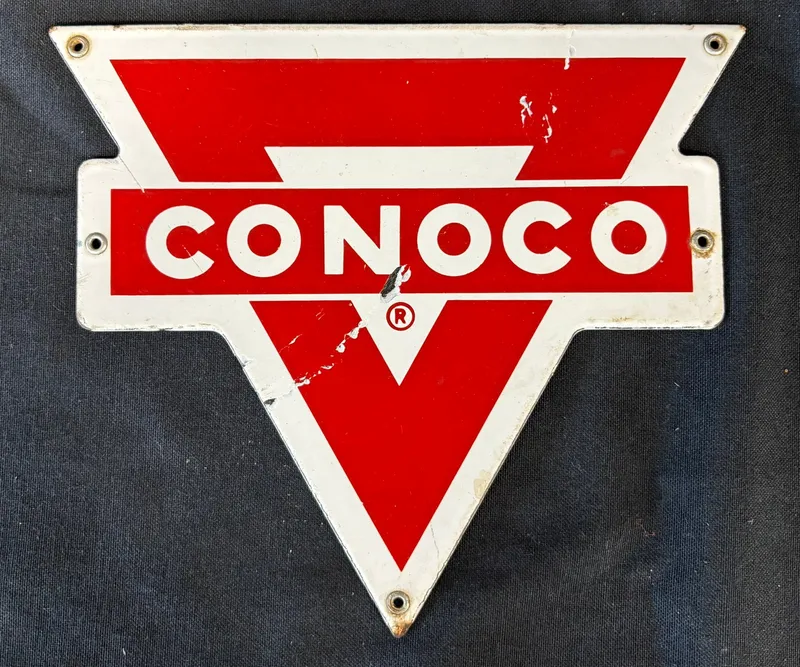 Conoco Gasoline Porcelain Pump Plate Advertising Sign from auction in Jackson, Michigan