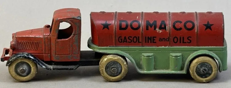 Domaco Gasoline Oils Tanker Tin Litho Tootsie Toy from auction in Jackson, Michigan