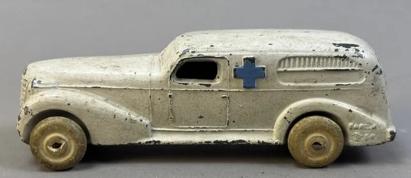 Vintage 1930s Barclay Ambulance 5" Blue White Car from auction in Jackson, Michigan