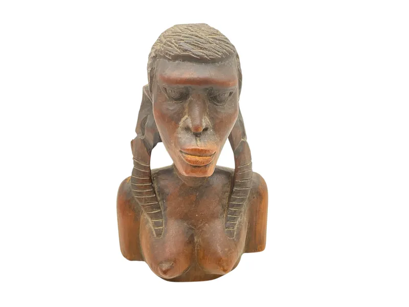 Maasai Warrior Girl Vintage Carved Wood Bust from auction in Cleveland, Georgia