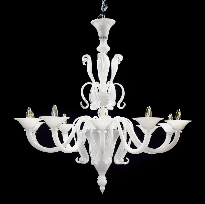 Venetian Style White Glass 10 Light Chandelier from auction in Clearwater, Florida