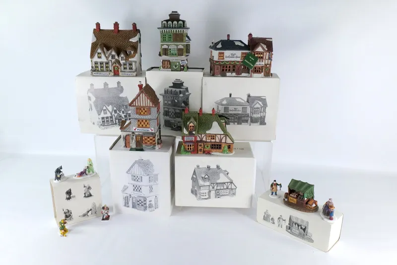 Lot of 7 Dept. 56 Dickens Village Houses and Accessories from auction in Williamstown, New Jersey