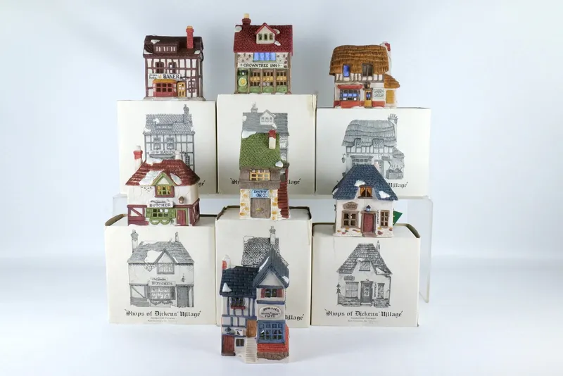 Dept. 56 "Shops of Dickens'' Village" Lot of 7 Houses from auction in Williamstown, New Jersey