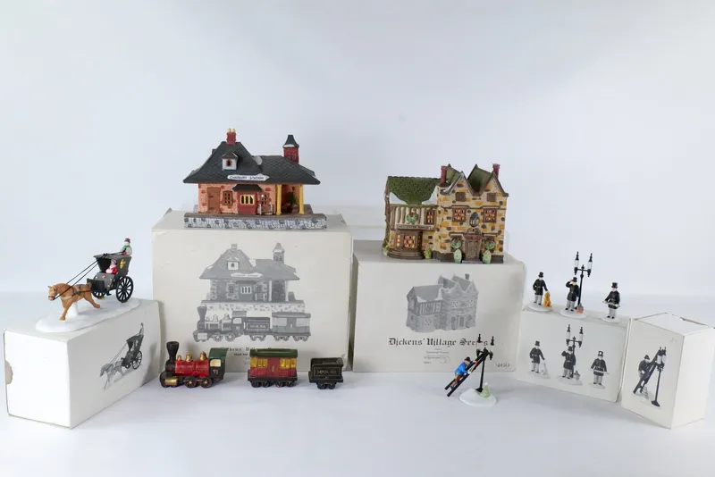 Lot of 5 Dept. 56 Dickens Village Houses and Accessories from auction in Williamstown, New Jersey