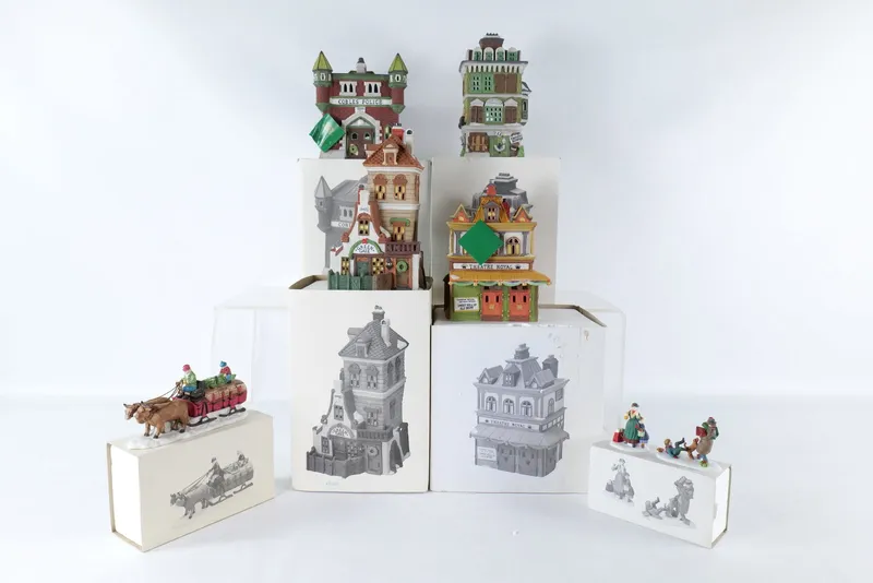 Lot of 6 Dept. 56 Dickens Village Houses and Accessories from auction in Williamstown, New Jersey