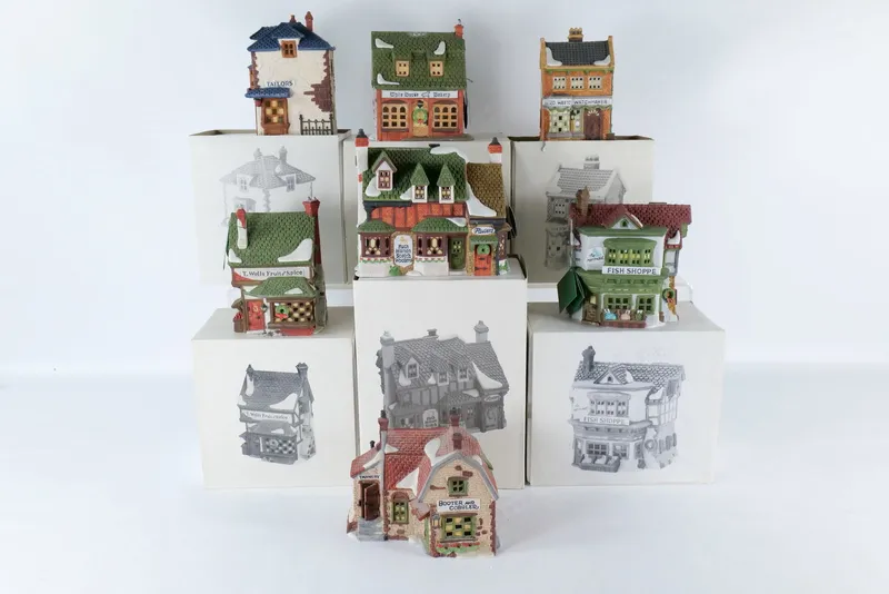 Lot of 7 Dept. 56 Dickens Village Shops from auction in Williamstown, New Jersey
