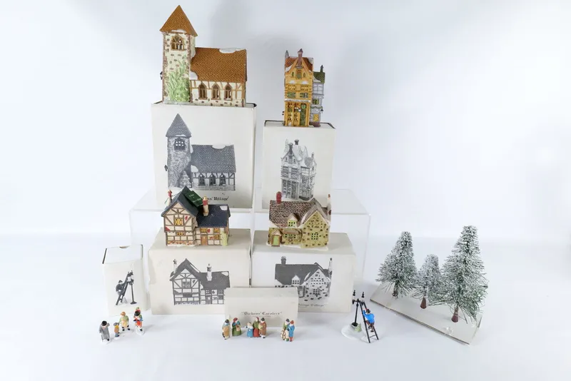 Lot of 8 Dept. 56 Dickens Village Houses and Accessories from auction in Williamstown, New Jersey