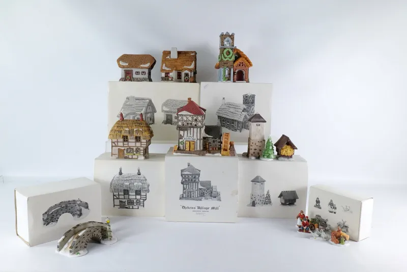Lot of 7 Dept. 56 Dickens Village Houses and Accessories from auction in Williamstown, New Jersey