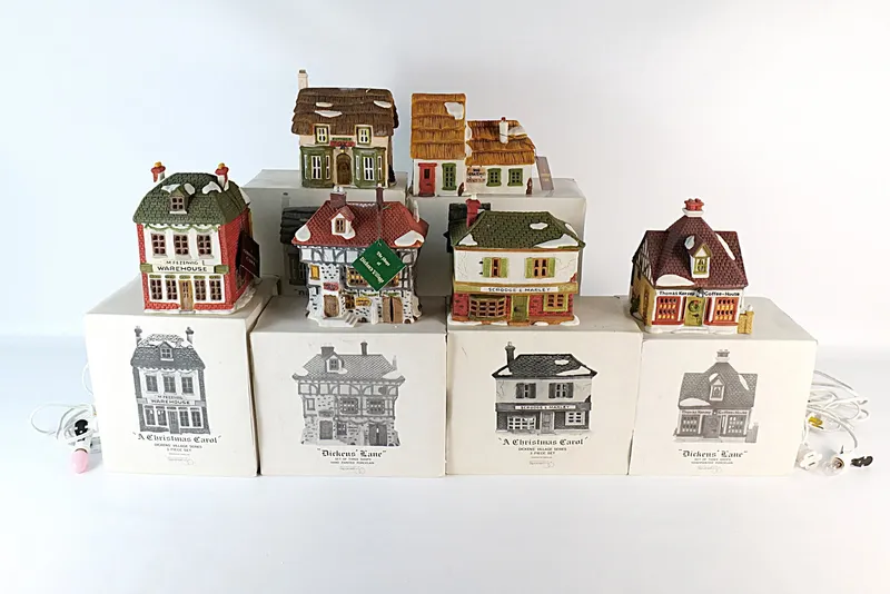 Lot of 6 Department 56 Dickens Village Houses - Dickens' Lane and Christmas Carol from auction in Williamstown, New Jersey