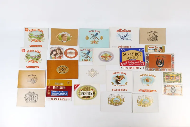 Lot of 100+ Vintage Cigar Labels from auction in Williamstown, New Jersey