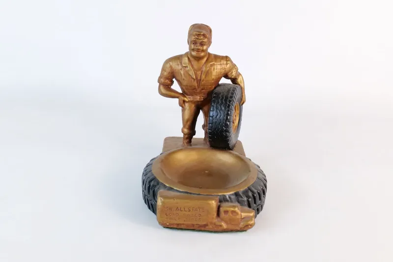 Vintage Mr. Allstate Load Rated Truck Tires Display Statue Ashtray / Coin Tray from auction in Williamstown, New Jersey