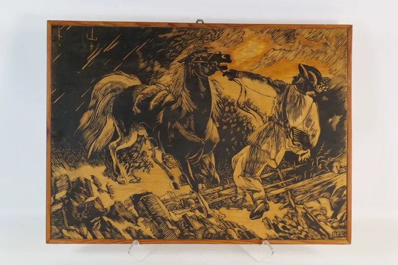 Wooden Panel - Man Riding a Horse from auction in Williamstown, New Jersey
