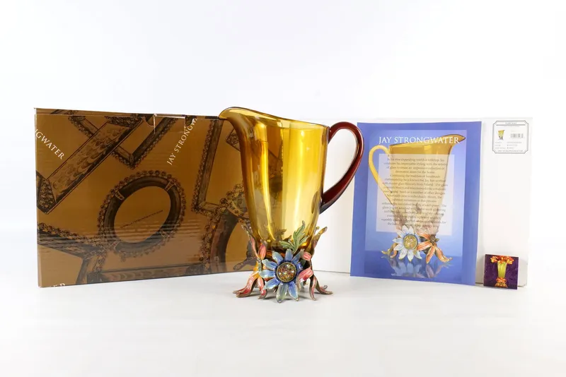 Jay Strongwater Bella Floral Glass Pitcher from auction in Williamstown, New Jersey