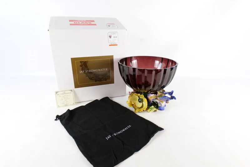 Jay Strongwater Gabriela Floral Base Glass Bowl - Signed from auction in Williamstown, New Jersey