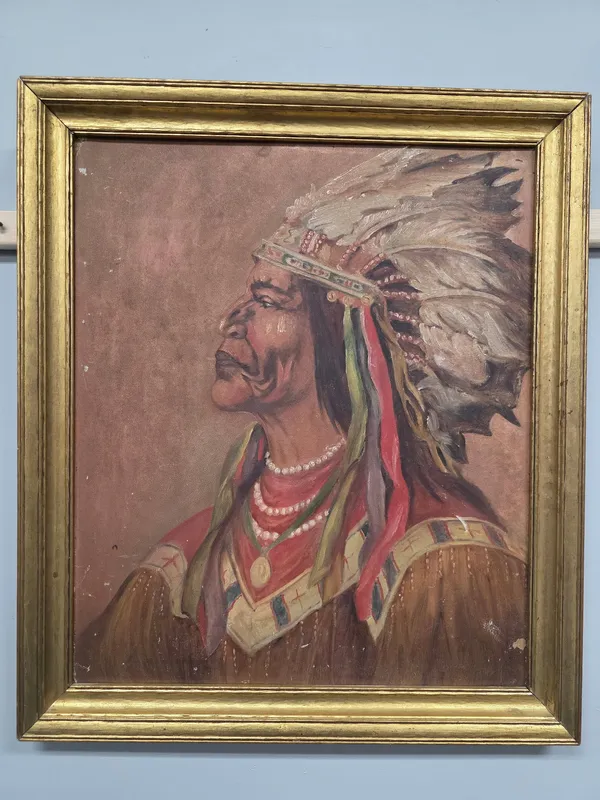 Native American Chief Painting on Board from auction in Bogart, Georgia