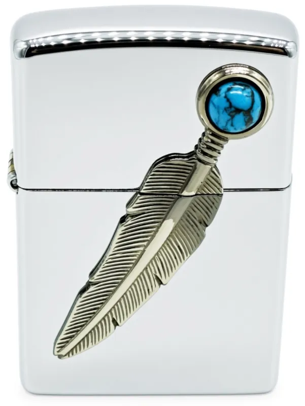 Zippo Feather w/ Turquoise Stone Emblem Lighter from auction in Ottawa, Ohio