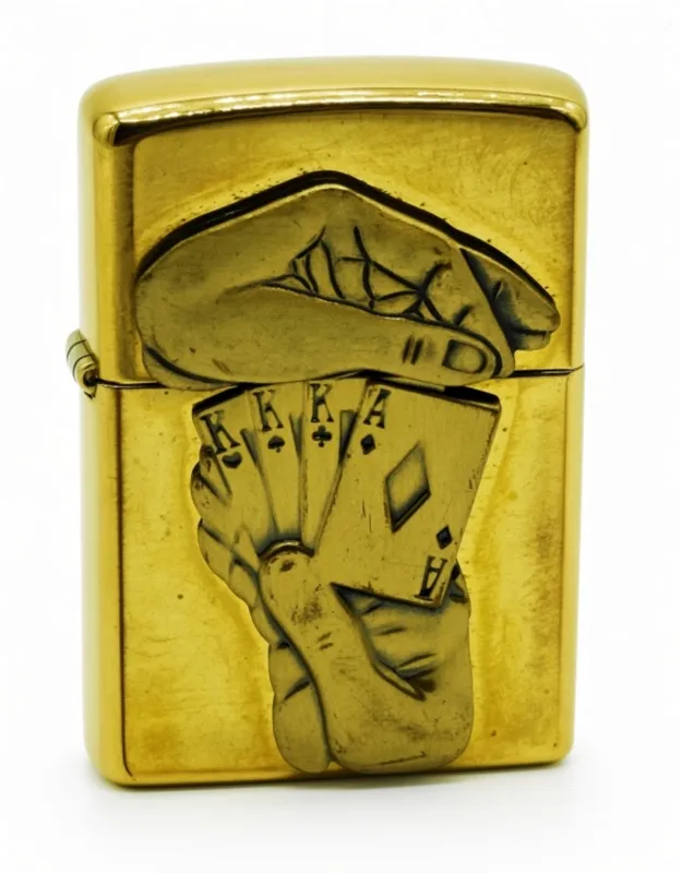 1997 Zippo Poker Hand High Polish Brass Lighter from auction in Ottawa, Ohio