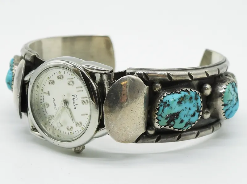 Native American Sterling Turquoise Watch Cuff from auction in Ottawa, Ohio