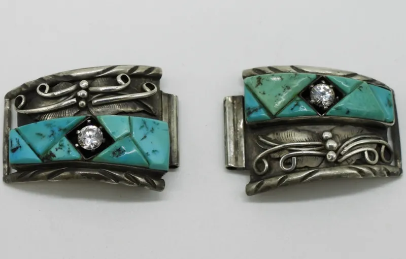 Sterling Turquoise Watch Ends, Marked E from auction in Ottawa, Ohio
